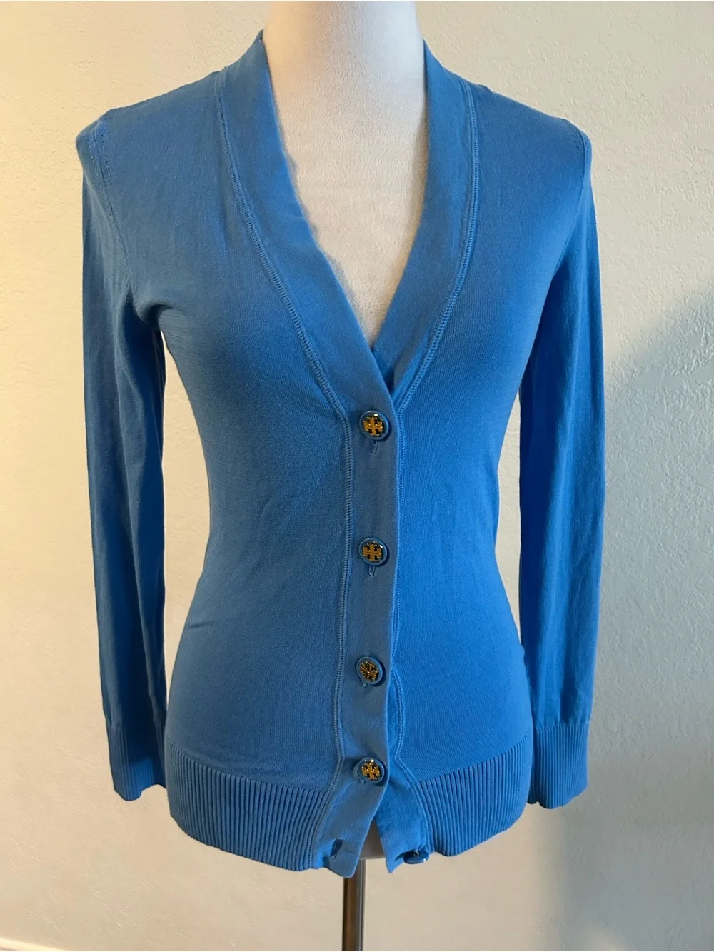 Tory Burch “Simone “Light Blue V-Neck Button Front